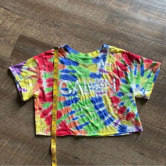 Calvin Klein Rainbow Crop Top Tie Dye Athleisure XS Oversized - Picture 11 of 12
